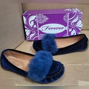 Forever Faux Suede/Faux Fur Blue Slip-On Loafer Women Size 7.5